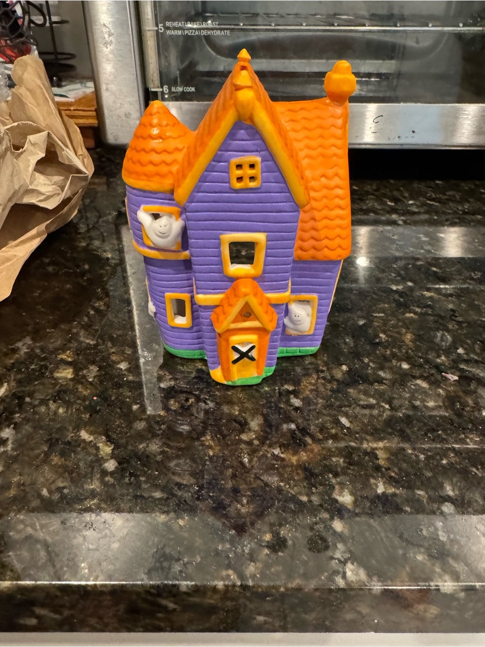 Purple and Orange Halloween Haunted House Decor Figurine by